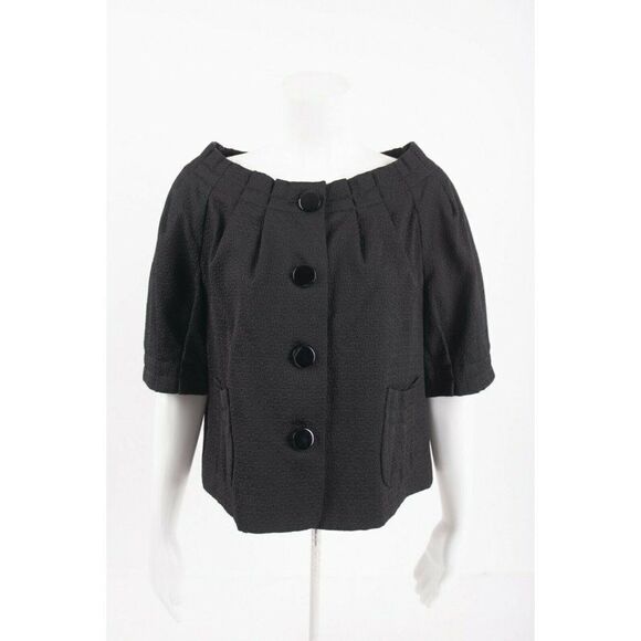 Worth Womens Textured Blazer Jacket Sz 14 Short Sleeved Black Button Front - Picture 1 of 6
